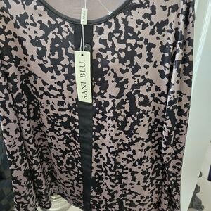 New Sani BLU SZ 46 (US Sz 18) Black and Mocha Patterned Blouse